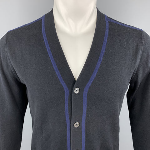 PS by PAUL SMITH Taille S Pull cardigan boutonné en coton bleu marine à bordure contrastée