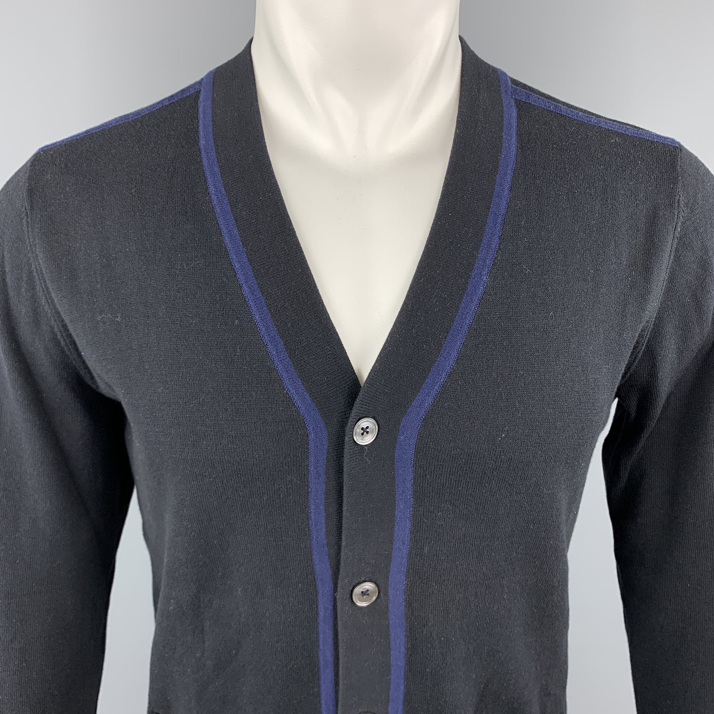 PS by PAUL SMITH Size S Navy Cotton Contrast Trim  Buttoned Cardigan Sweater