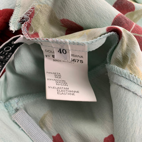 DOLCE & GABBANA Size 4 Light Blue Burgundy Green Floral Silk Blend Dress