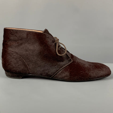 CHRISTIAN LOUBOUTIN Size 9 Brown Pony Hair Leather Lace Up Boots