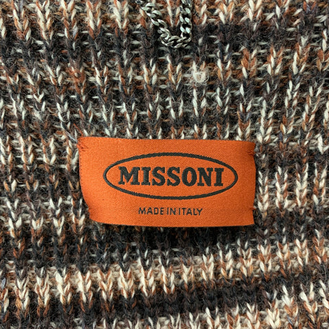 MISSONI Size L Brown Knitted Wool Toggle Closure Coat