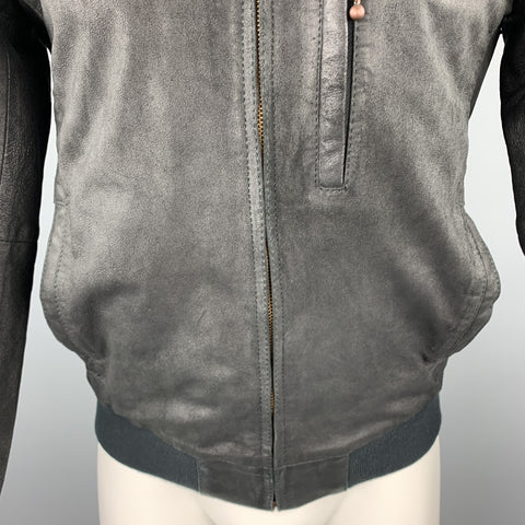 LEVI'S Size S Black Distressed Leather Zip Up Bomber Jacket