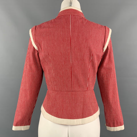 VIVIENNE WESTWOOD RED LABEL Size 2 Red & White Stripe Cotton Asymmetrical Jacket