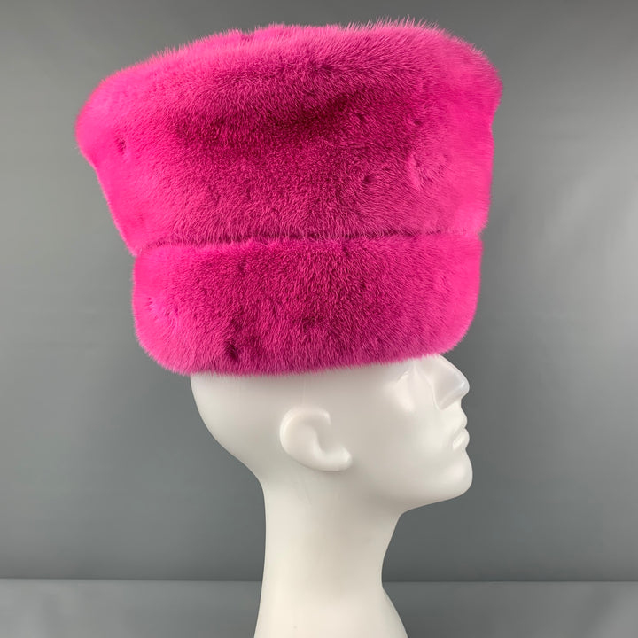 SUZANNE Pink Textured Mink Fur Couture Millinery Hat