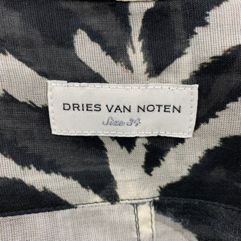 DRIES VAN NOTEN Size 2 Black & White Cotton Zebra Clavelly Cuff Blouse