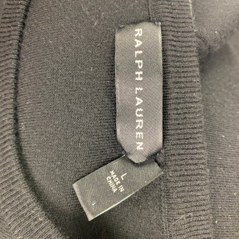 RALPH LAUREN Size L Black & White Wool / Nylon Long Sleeve Pullover