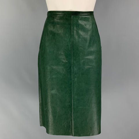 GERARD DAREL Size 4 Green Lamb Skin A-Line Skirt