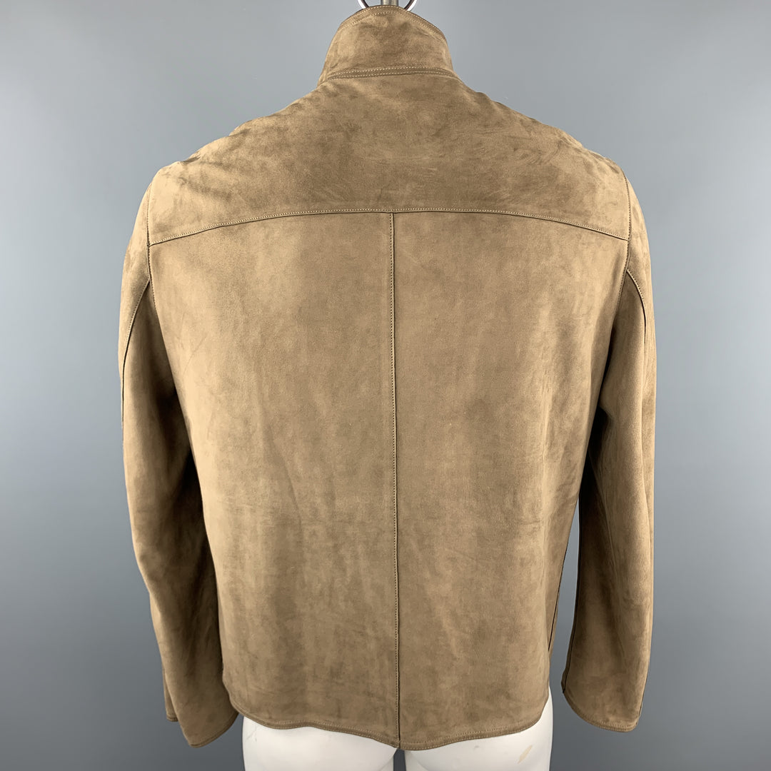 ARMANI COLLEZIONI Size 42 Brown Solid Suede Zip Up Moto Jacket