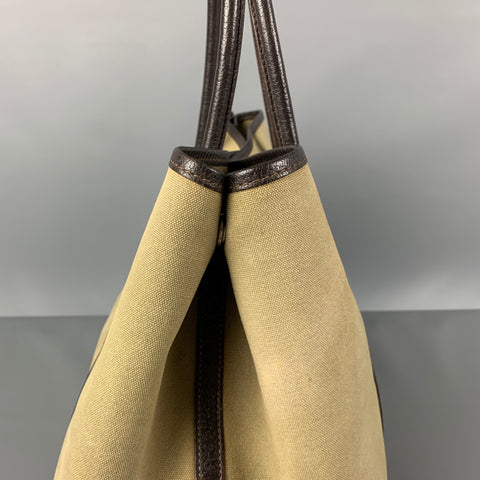 Vintage HERMES Olive Brown Canvas Leather Tote Garden Party Bag