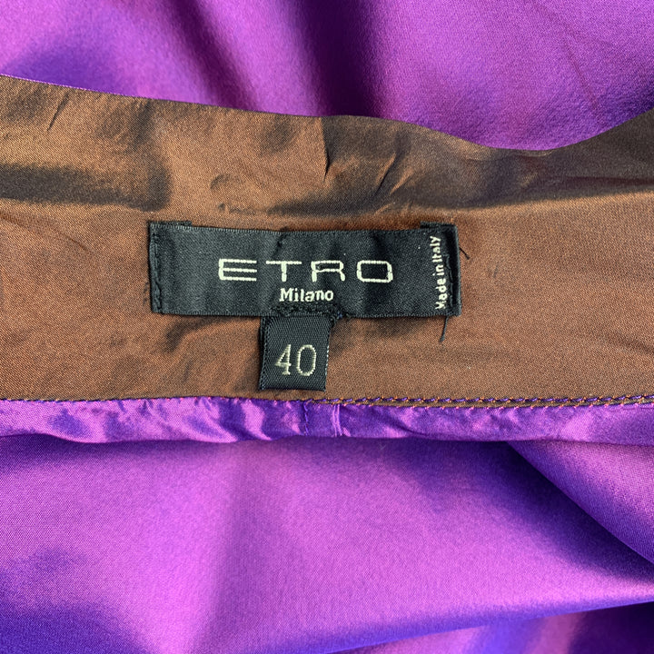 ETRO Size 4 Purple & Brown Silk Taffeta Blouse