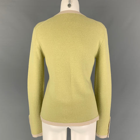 CHANEL Talla 10 Cárdigan con cuello en V de cachemira color crema Chartreuse