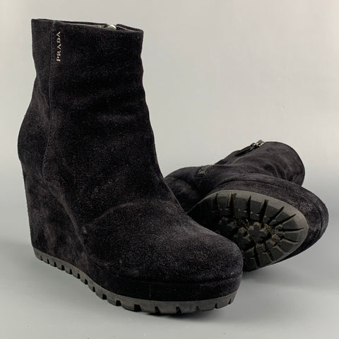 PRADA Size 7 Black Leather Platform Boots