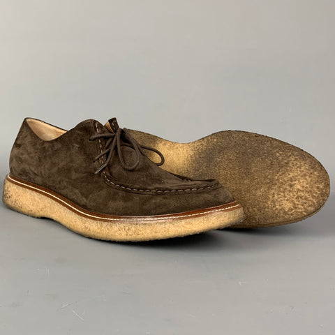 TOD'S Size 11 Brown Suede Crepe Sole Lace Up Shoes