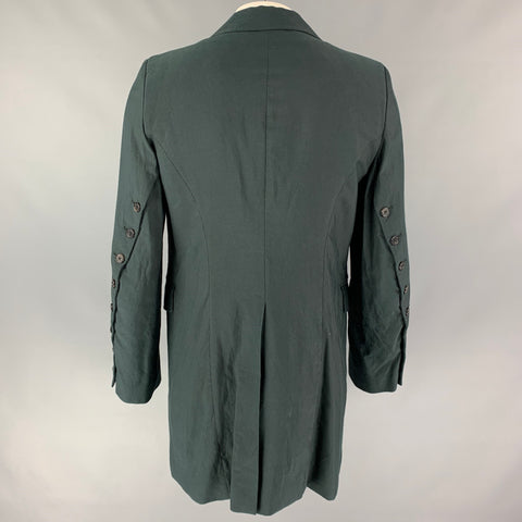 ANN DEMEULEMEESTER Size XL Charcoal & Black Peak Lapel Cotton Coat