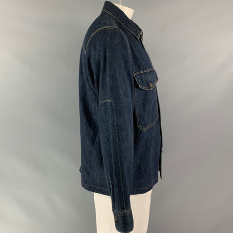 BUCK MASON Size L Indigo Blue Solid Cotton Button Down Long Sleeve Shirt