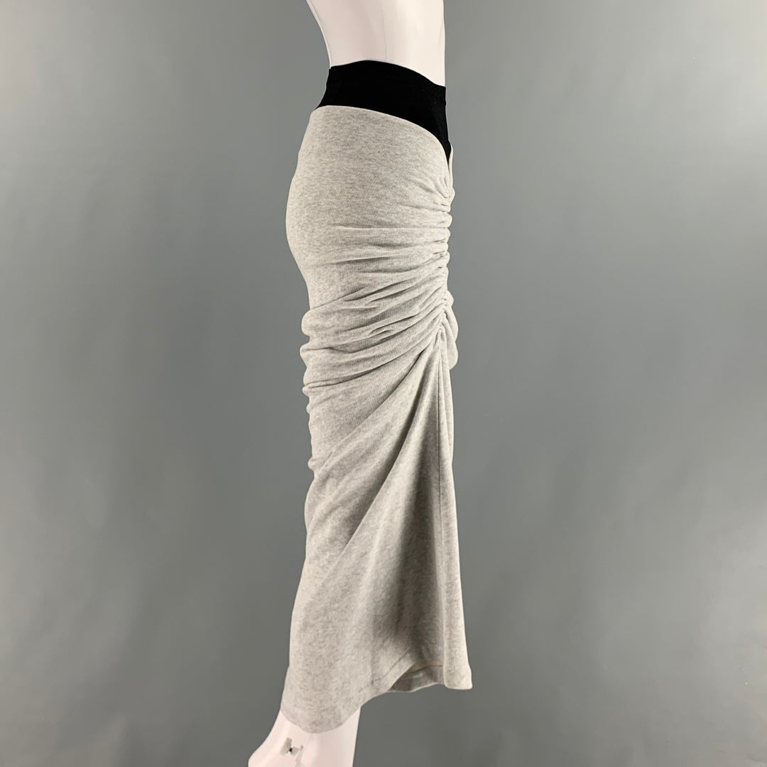 ALAIA Taille 4 Jupe mi-mollet froncée en coton gris noir