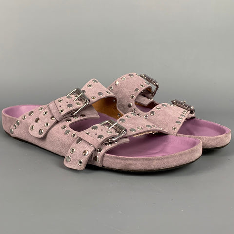 ISABEL MARANT Talla 9 Zapatos planos con tachuelas de ante morado y plateado