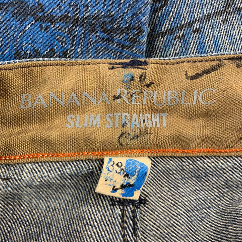 BANANA REPUBLIC Size 33 Indigo Painted Denim Button Fly Jeans