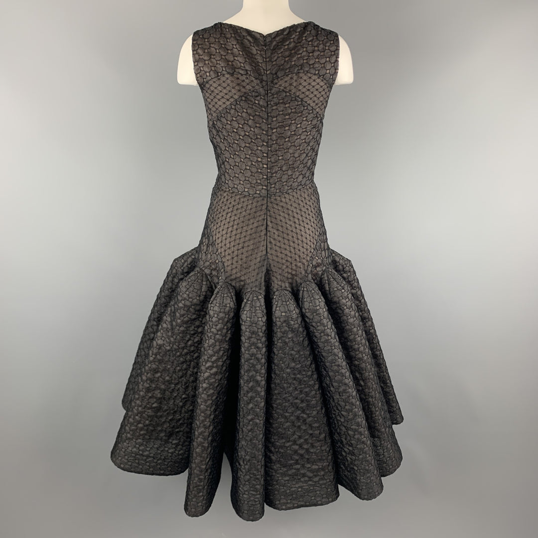 ZAC POSEN Size 6 Black Lace Ruffle Trumpet Skirt Cocktail Dress