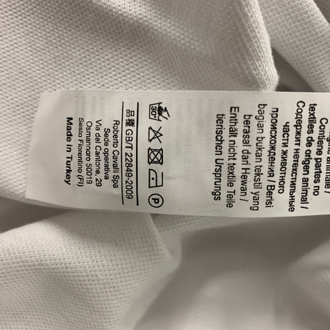 ROBERTO CAVALLI Size M White Black Cotton Short Sleeve Polo