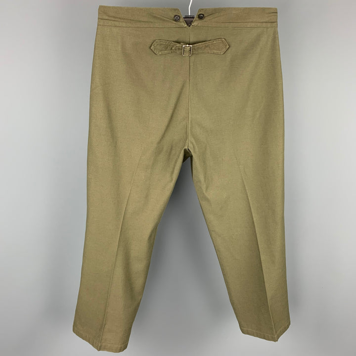 LOEWE Taille 38 Pantalon décontracté en coton olive avec braguette boutonnée au dos