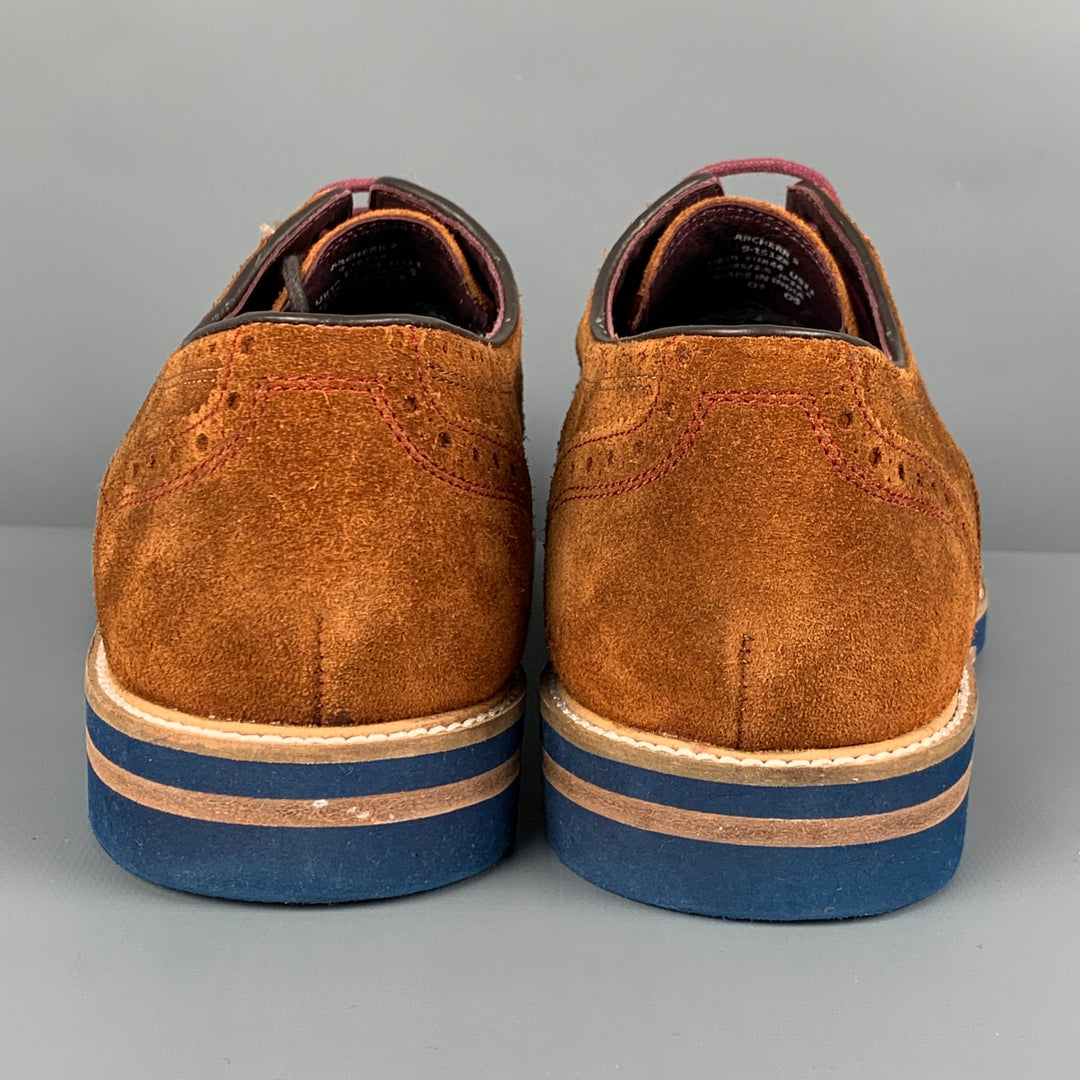 TED BAKER Size 11 Brown Perforated Leather Wingtip Lace Up Shoes