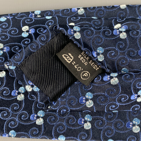 ERMENEGILDO ZEGNA Black Blue Swirls Silk Satin Tie