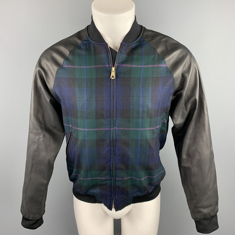 PAUL SMITH Size M Navy & Green Plaid Wool / Cashmere Zip Up Jacket
