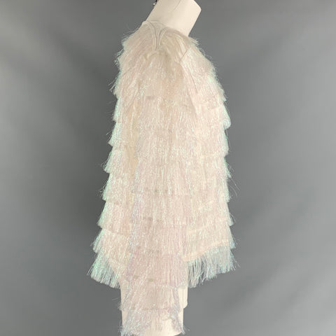 VIVIENNE HU Size 8 Iridescent White Polyester Fringe Pullover