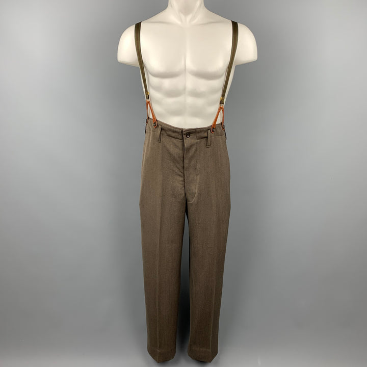 PAUL SMITH Taille 34 Pantalon habillé en laine olive / viscose mélangée