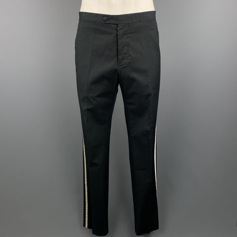 MAISON MARTIN MARGIELA Size 36 Black Cotton White Stripe Dress Pants
