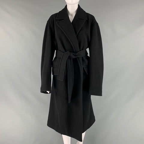 THEORY Size L Black Wool Blend Solid Notch Lapel Coat