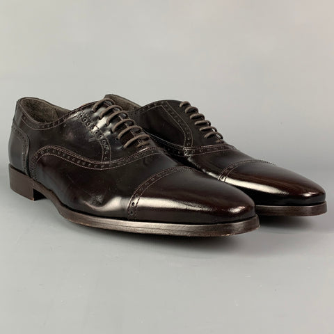 PAUL SMITH Taille 9 Chaussures à lacets en cuir perforé marron à bout droit