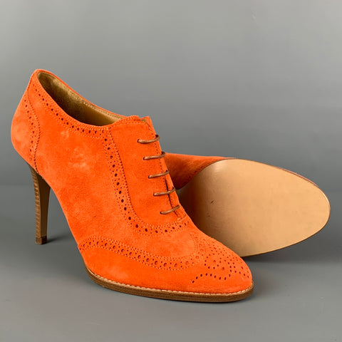 Colección RALPH LAUREN Talla 8.5 Botines con cordones perforados de ante naranja