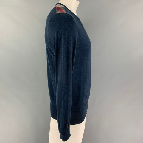 BURBERRY Size L Navy Cashmere Cotton Crew-Neck Pullover
