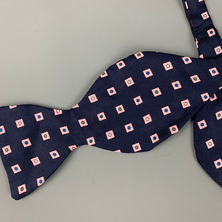 TURNBULL & ASSER Navy Pink Square Silk Bow Tie