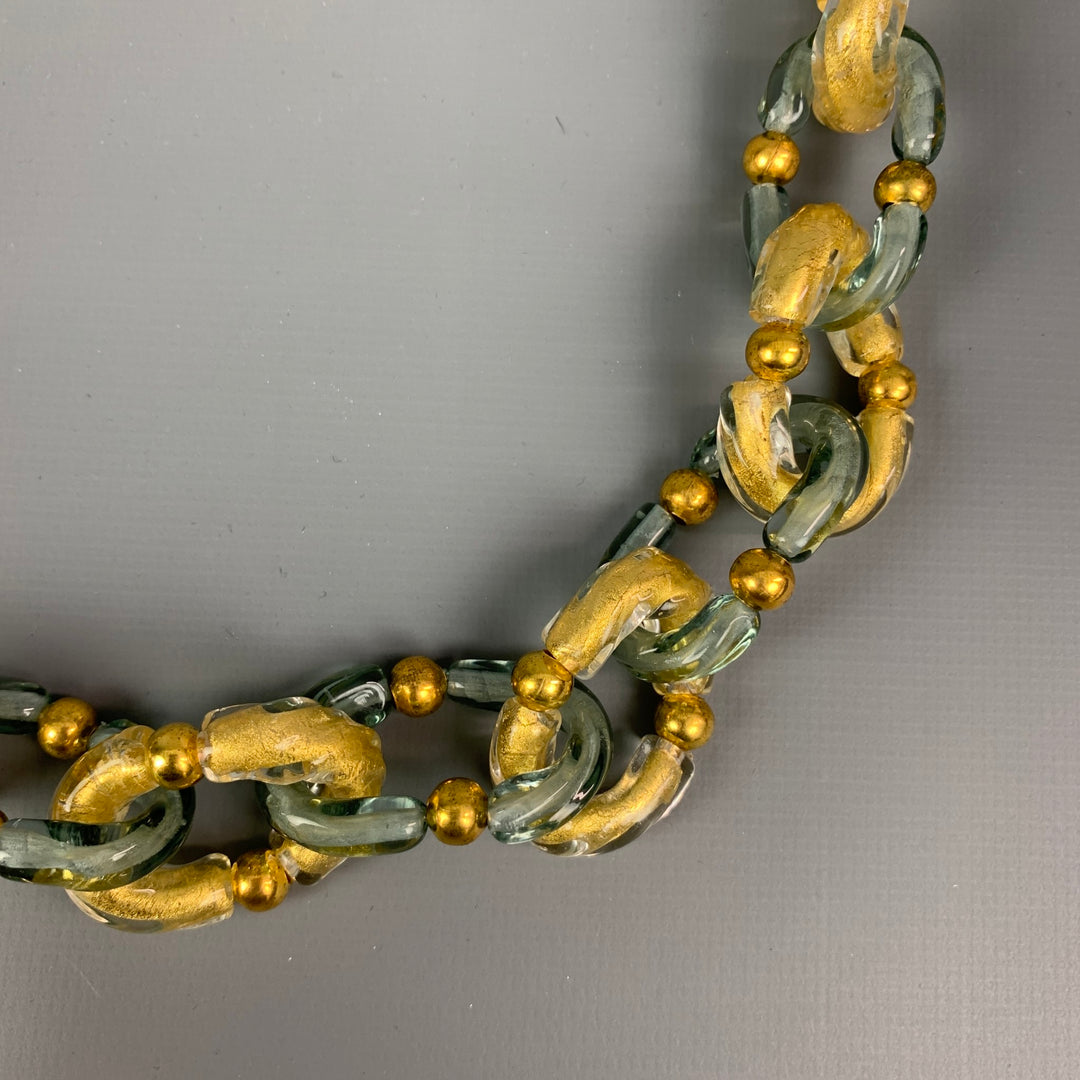 STAUER Aqua & Gold Tone Chain Link Glass Necklace