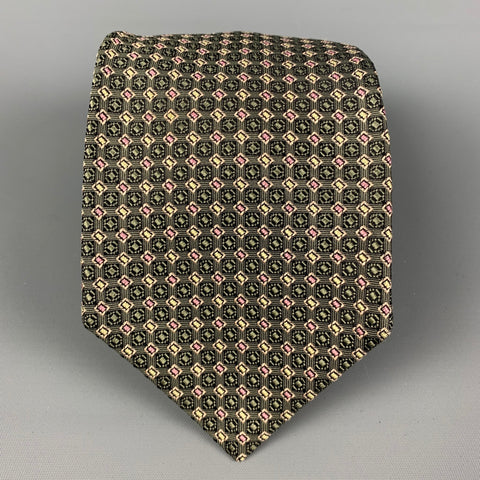 KITON Dark Green Pink Textured Silk Tie