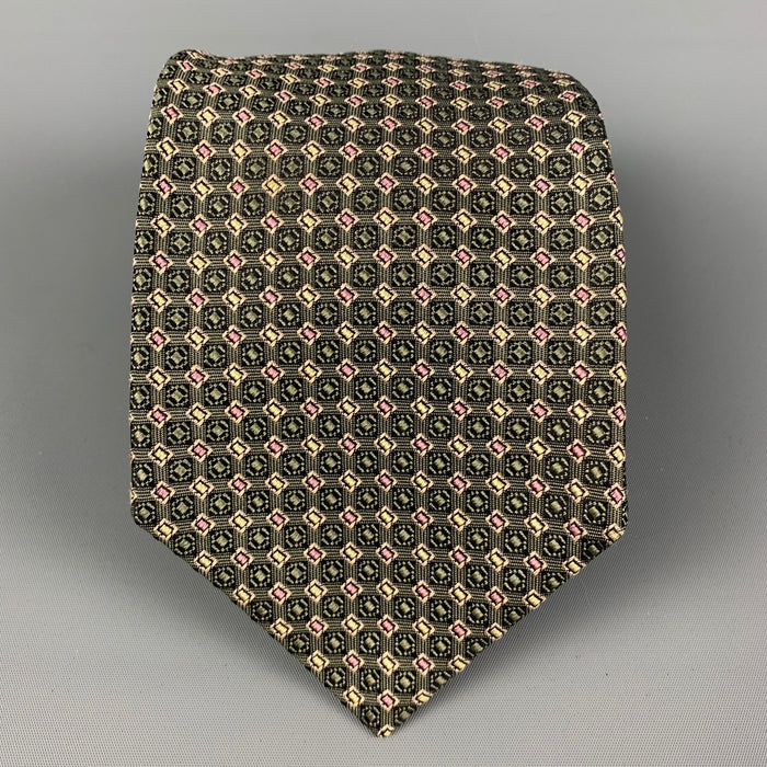 KITON Dark Green Pink Textured Silk Tie