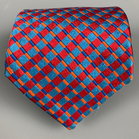 ERMENEGILDO ZEGNA Red Blue Rhombus Silk Satin Tie