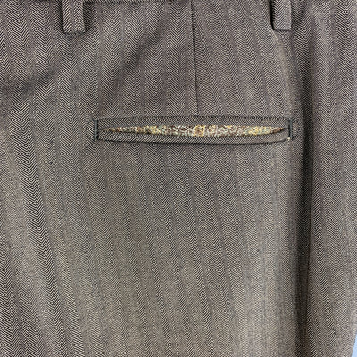 ETRO Size 32 x 29 Brown Herringbone Cotton / Wool Zip Fly Dress Pants