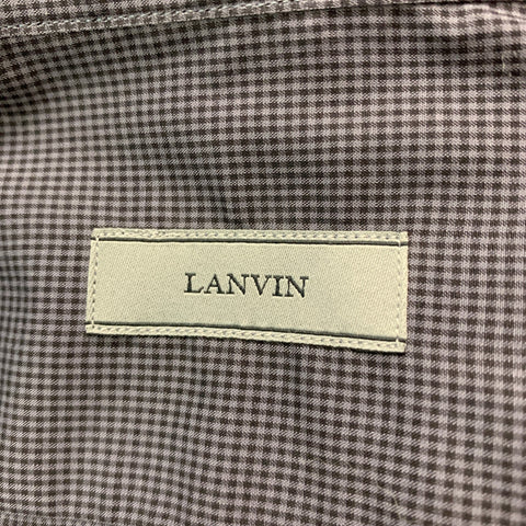 LANVIN Size M Grey Black Houndstooth Cotton Nehru Collar Long Sleeve Shirt