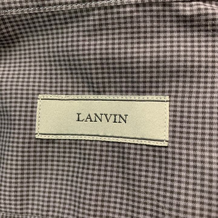 LANVIN Size M Grey Black Houndstooth Cotton Nehru Collar Long Sleeve Shirt