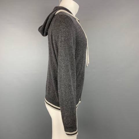 NEIMAN MARCUS Size M Grey & Light Grey Cashmere Hoodie Sweater