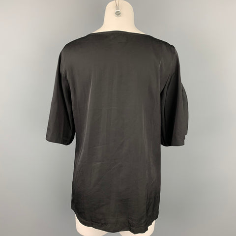 DRIES VAN NOTEN Size 8 Black Poplin Polyester / Silk Ruffled Blouse
