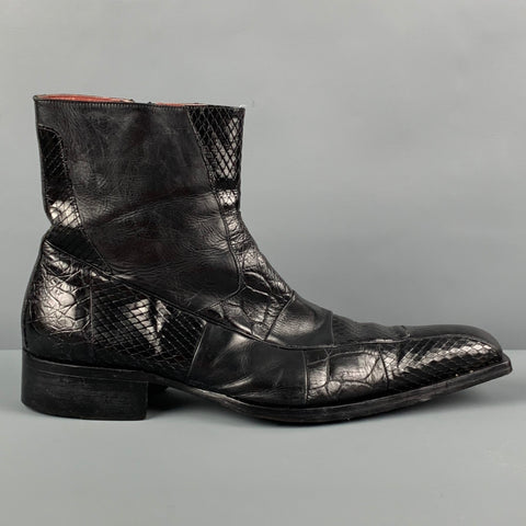 Jo GHOST Size 12 Black Textured Leather Side Zipper Boots