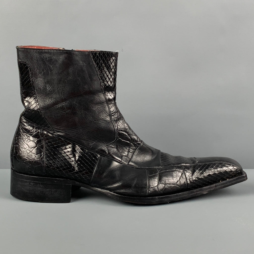 Jo GHOST Size 12 Black Textured Leather Side Zipper Boots – Sui