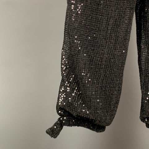 ST. JOHN COUTURE Taille L Pantalon habillé en polyester à paillettes noires avec ceinture élastique