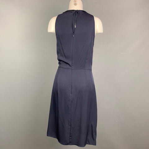 THEORY Size 12 Navy Silk Faux Wrap Sleeveless Dress