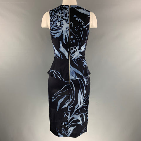 SUNO Size 2 Black Blue Silk Elastane Abstract floral Sleeveless Dress